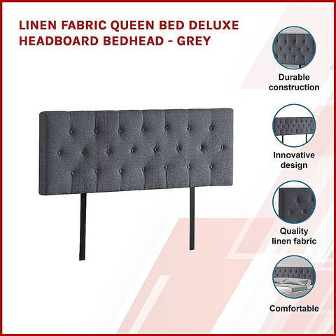 Sleek Linen Fabric Queen Bed Deluxe Headboard - Grey