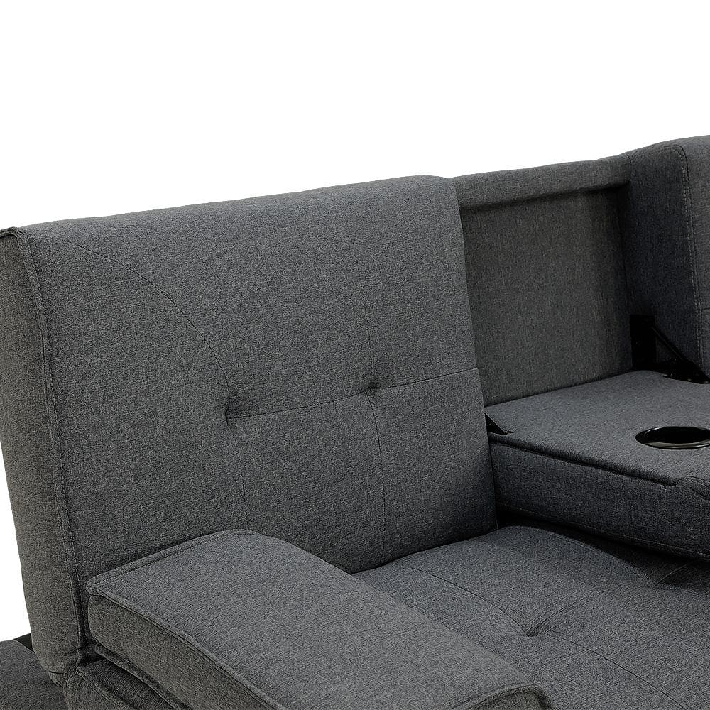 Linen Fabric Sofa Bed Lounge Couch Futon - Dark Grey