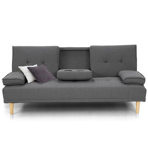 Linen Fabric Sofa Bed Lounge Couch Futon - Dark Grey