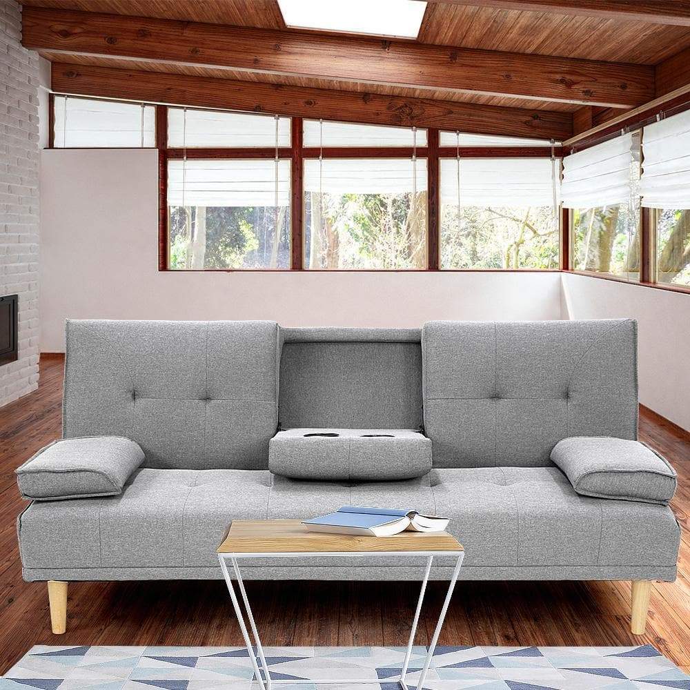 Linen Fabric Sofa Bed Lounge - Light Grey