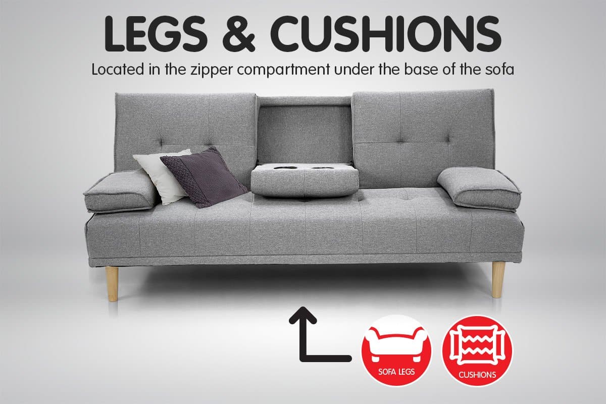 Linen Fabric Sofa Bed Lounge - Light Grey