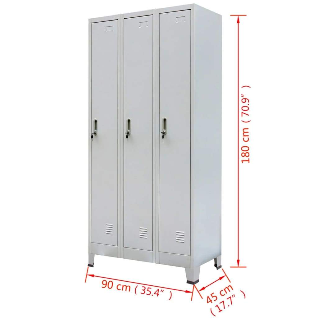 vidaxl50- Locker Cabinet with 3 Compartments Steel 90x45x180 cm Grey