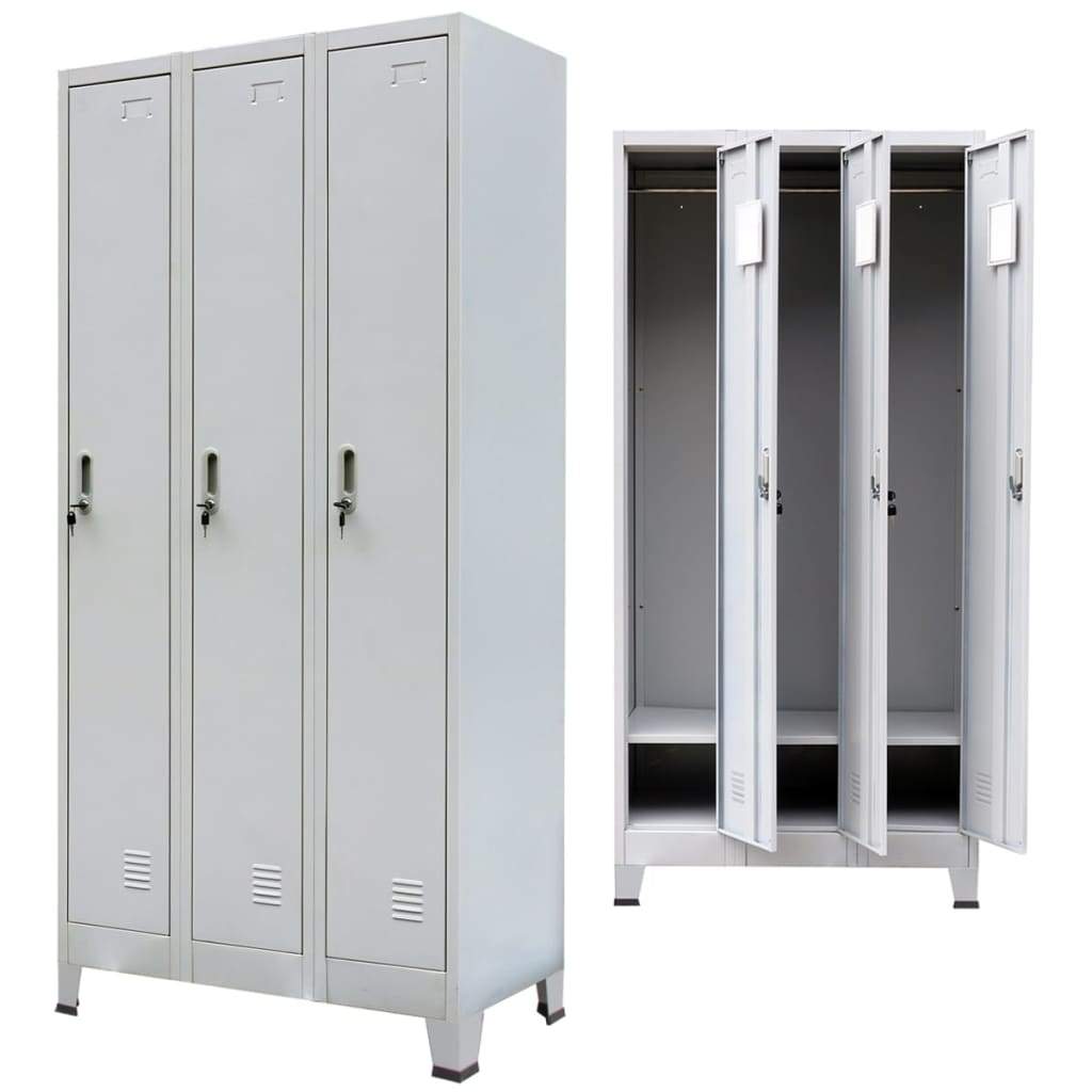 vidaxl50- Locker Cabinet with 3 Compartments Steel 90x45x180 cm Grey