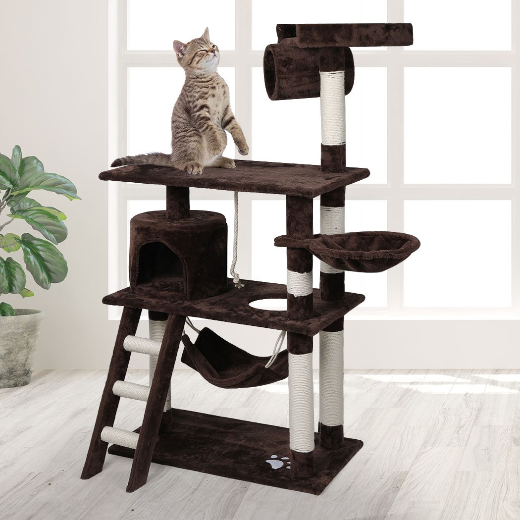 Pet Products Luxurious Cat Tree Pet Scratcher Condo Tower 140cm Dark Brown