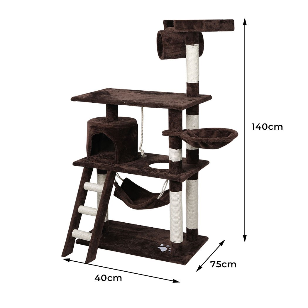 Pet Products Luxurious Cat Tree Pet Scratcher Condo Tower 140cm Dark Brown