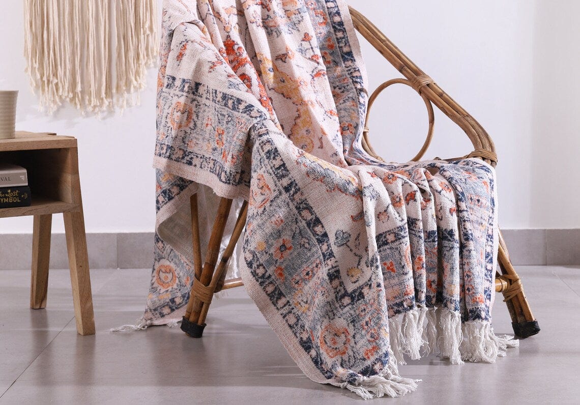 Luxury Rustic Cotton Wool Throw Blanket for Home Decor, Large Picnic Throw Rug