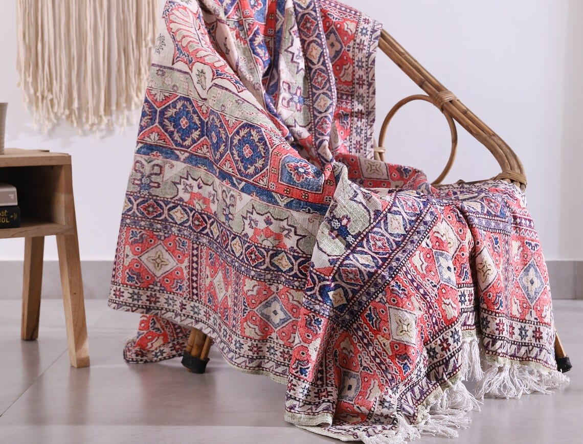 Luxury Rustic Cotton Wool Throw Blanket for Home Decor, Large Picnic Throw Rug