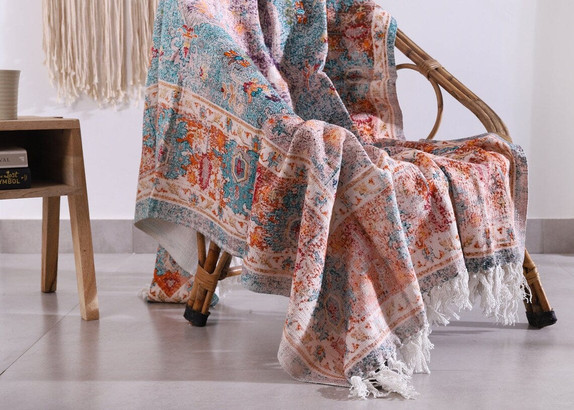 Luxury Rustic Cotton Wool Throw Blanket for Home Decor, Large Picnic Throw Rug