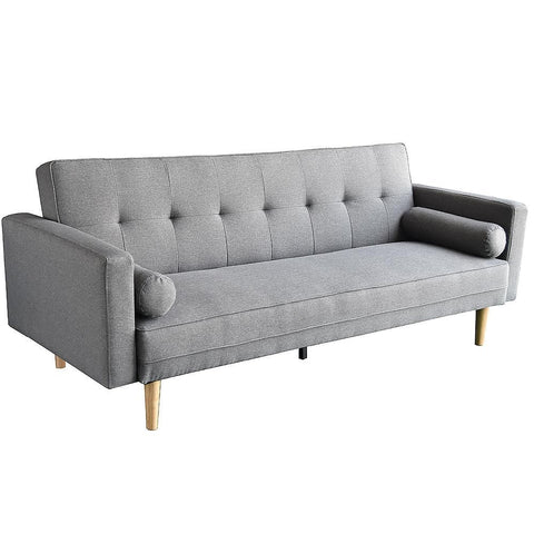 Madison 3 Seater Linen Sofa Bed Couch with Pillows - Light Grey