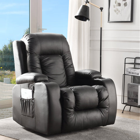 Massage Chair PU Leather Lounge Sofa Heated Armchair Black