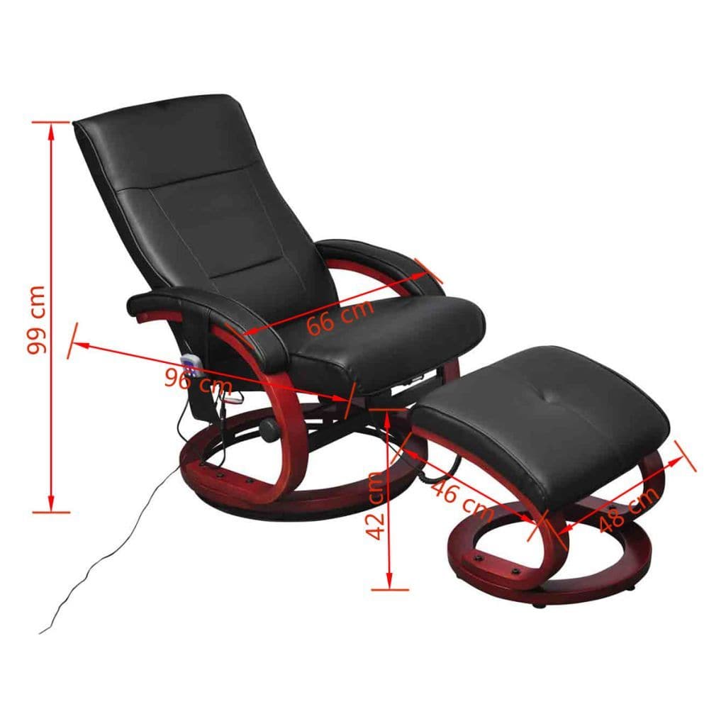 vidaxl55- Massage Chair with Footstool Black Faux Leather