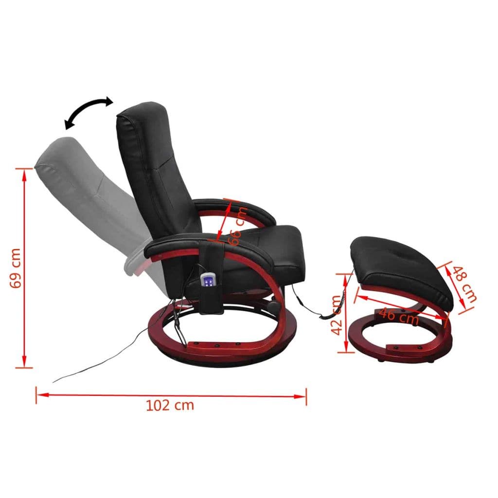 vidaxl55- Massage Chair with Footstool Black Faux Leather