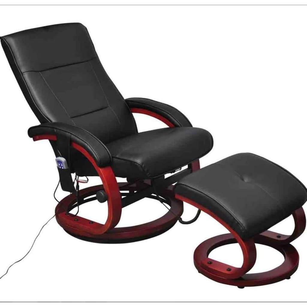 vidaxl55- Massage Chair with Footstool Black Faux Leather