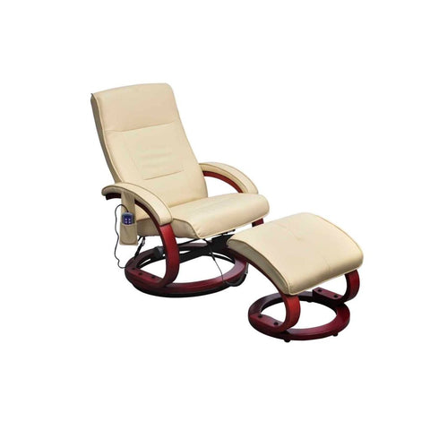 Massage Chair with Footstool Cream Leather