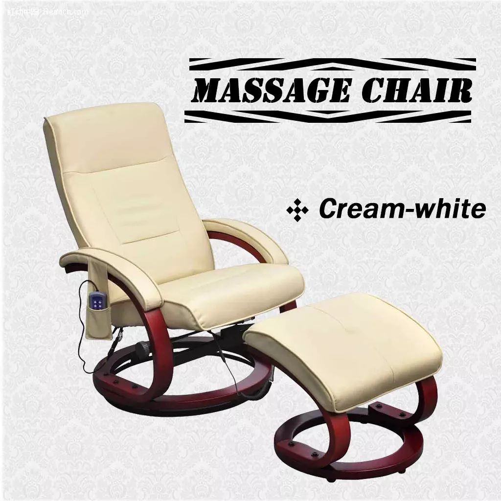 Massage Chair with Footstool Cream Leather