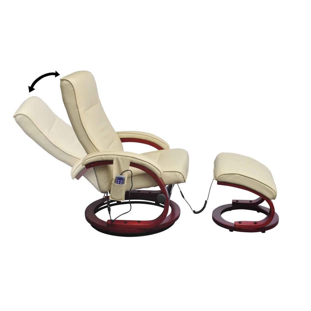 Massage Chair with Footstool Cream Leather