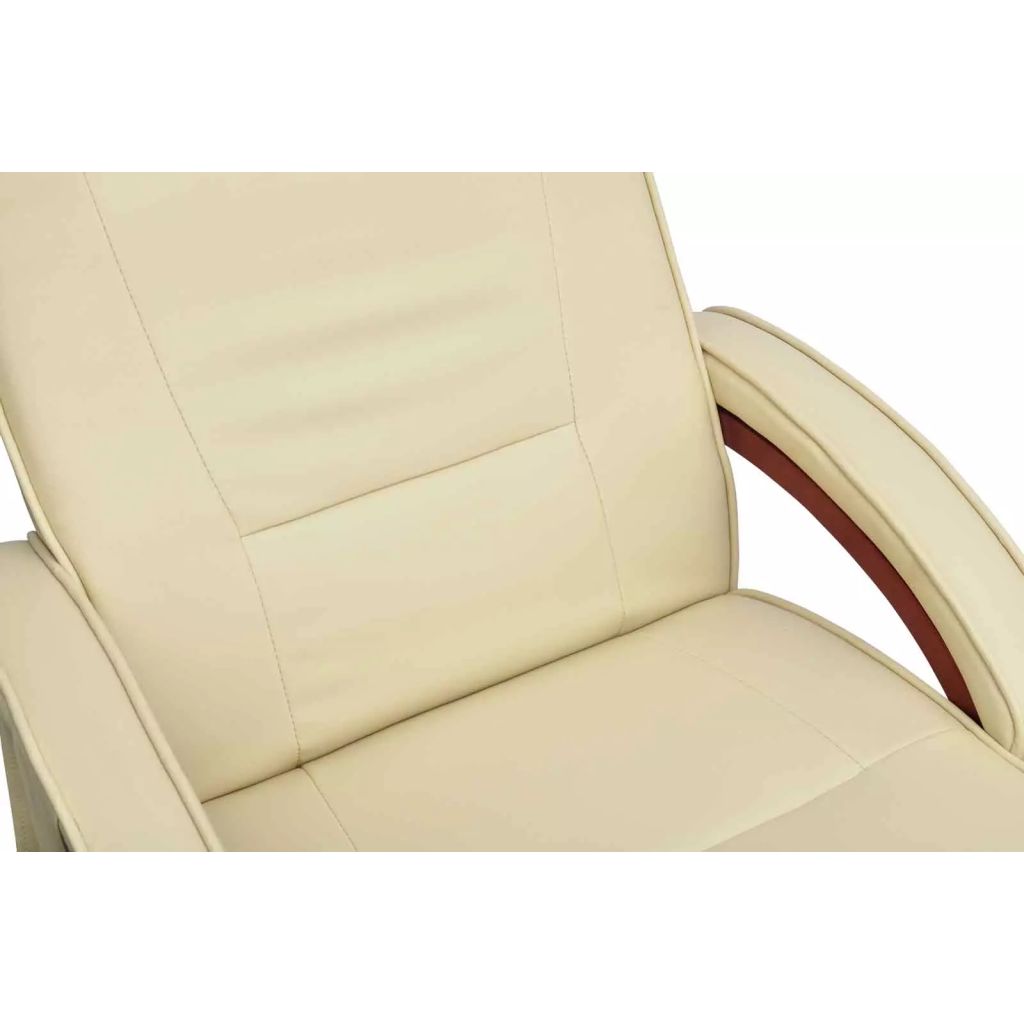 Massage Chair with Footstool Cream Leather