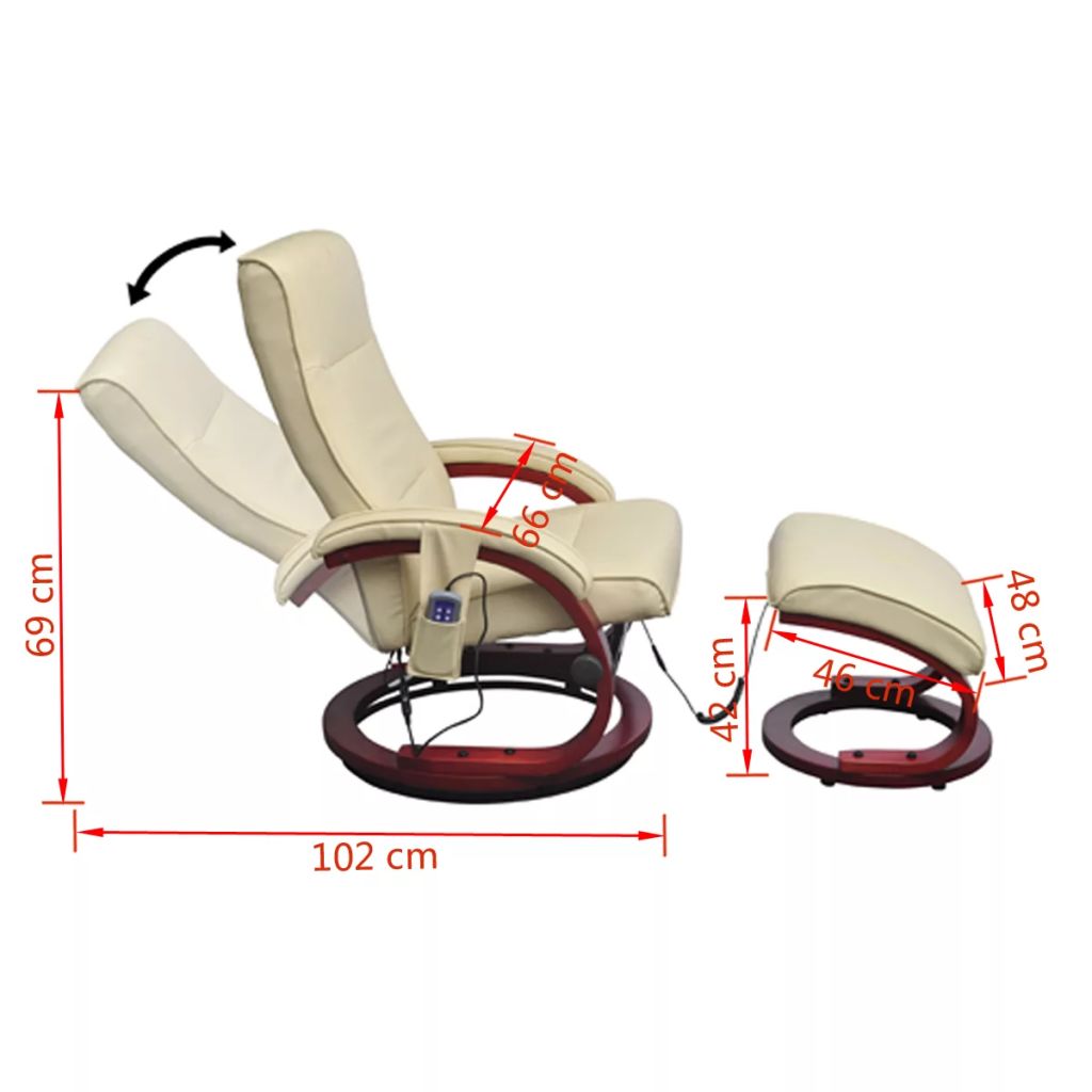 Massage Chair with Footstool Cream Leather