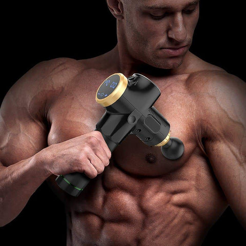 health,fitness &spor Massage Gun Electric Massager Vibration Muscle Therapy 4 Heads Percussion Black
