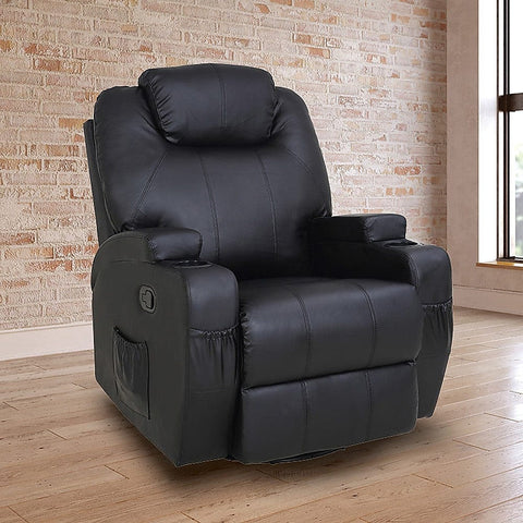 Massage Sofa Chair Recliner 360 Degree Swivel PU Leather Lounge 8 Point Heated