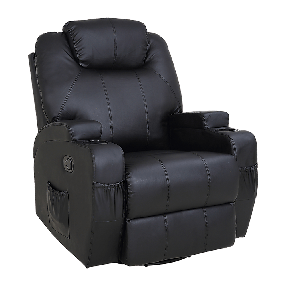 Massage Sofa Chair Recliner 360 Degree Swivel PU Leather Lounge 8 Point Heated