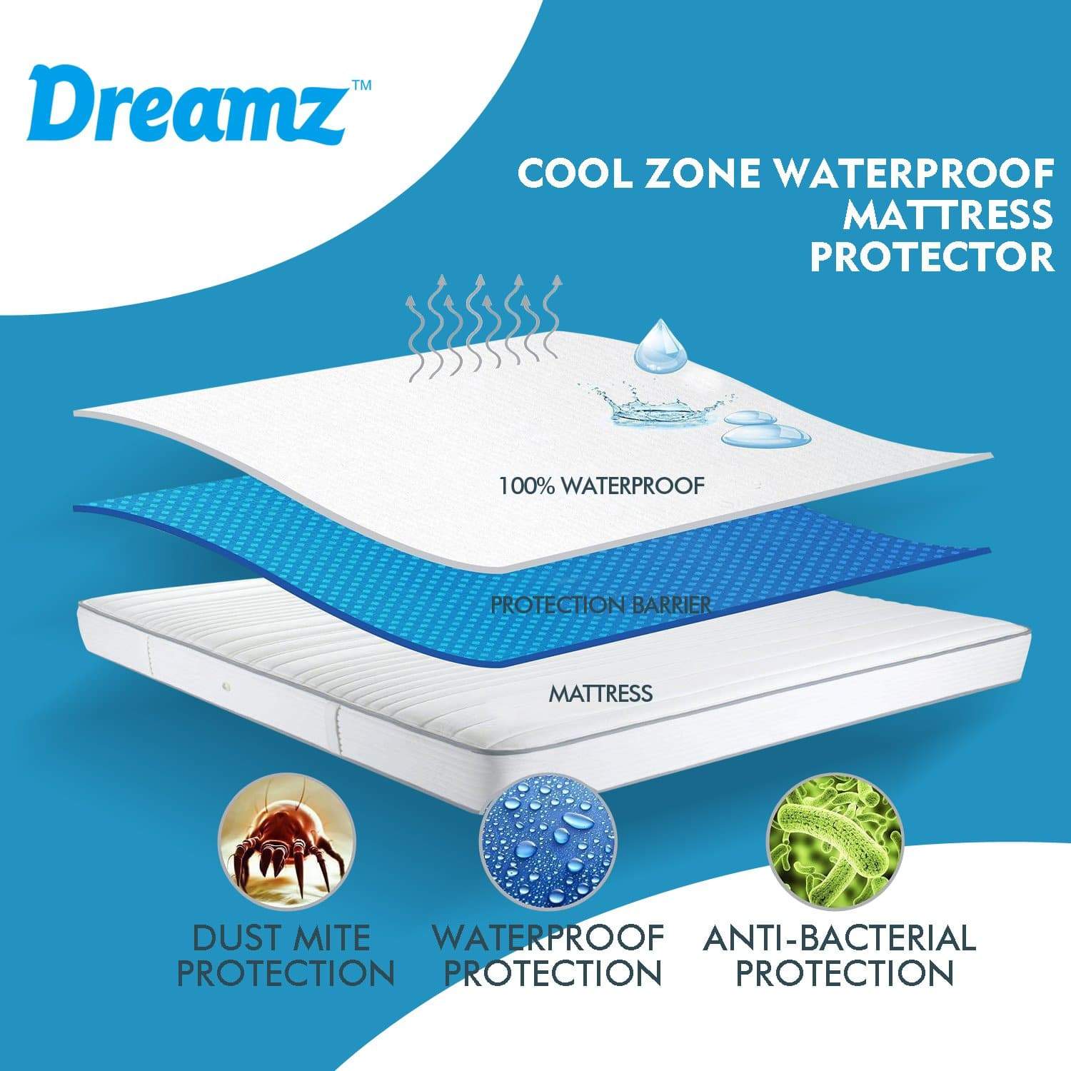 bedding Mattress Protector Topper Polyester Cool Cover Waterproof Super King