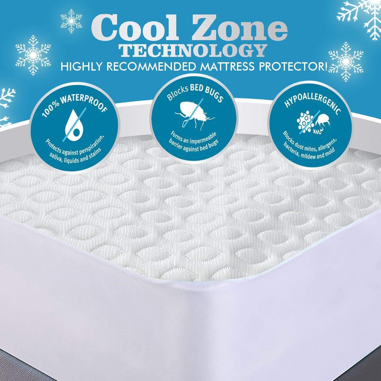 bedding Mattress Protector Topper Polyester Cool Fitted Cover Waterproof Queen