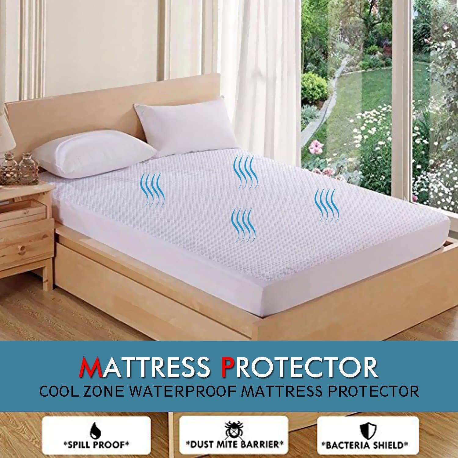 bedding Mattress Protector Topper Polyester Cool Fitted Cover Waterproof Single