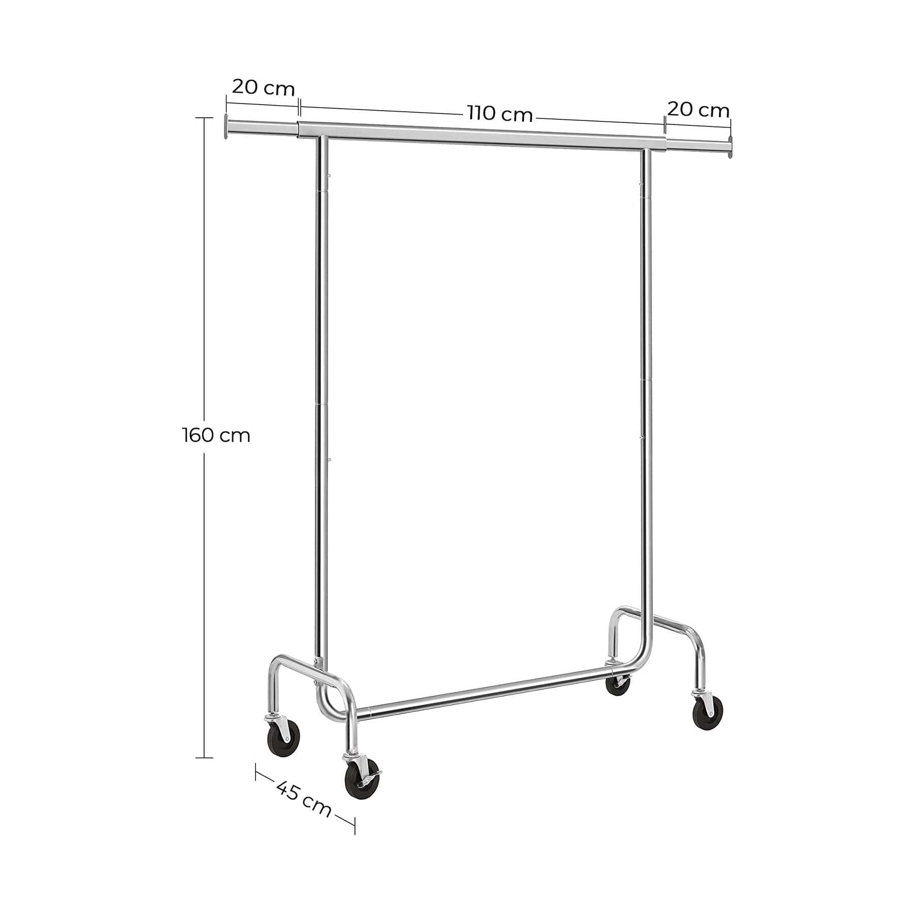 Max Capacity 136kg Heavy Duty Clothes Garment Rack on Wheels - All Metal Chrome & Extendable