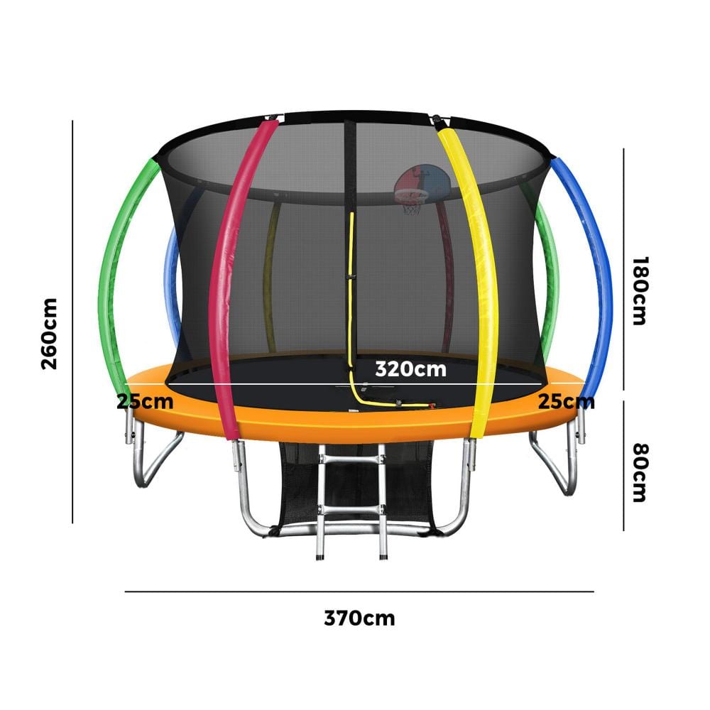 Mazam 12FT Rainbow Trampoline Spring Trampolines w/ Basketball Hoop Outdoor Toys