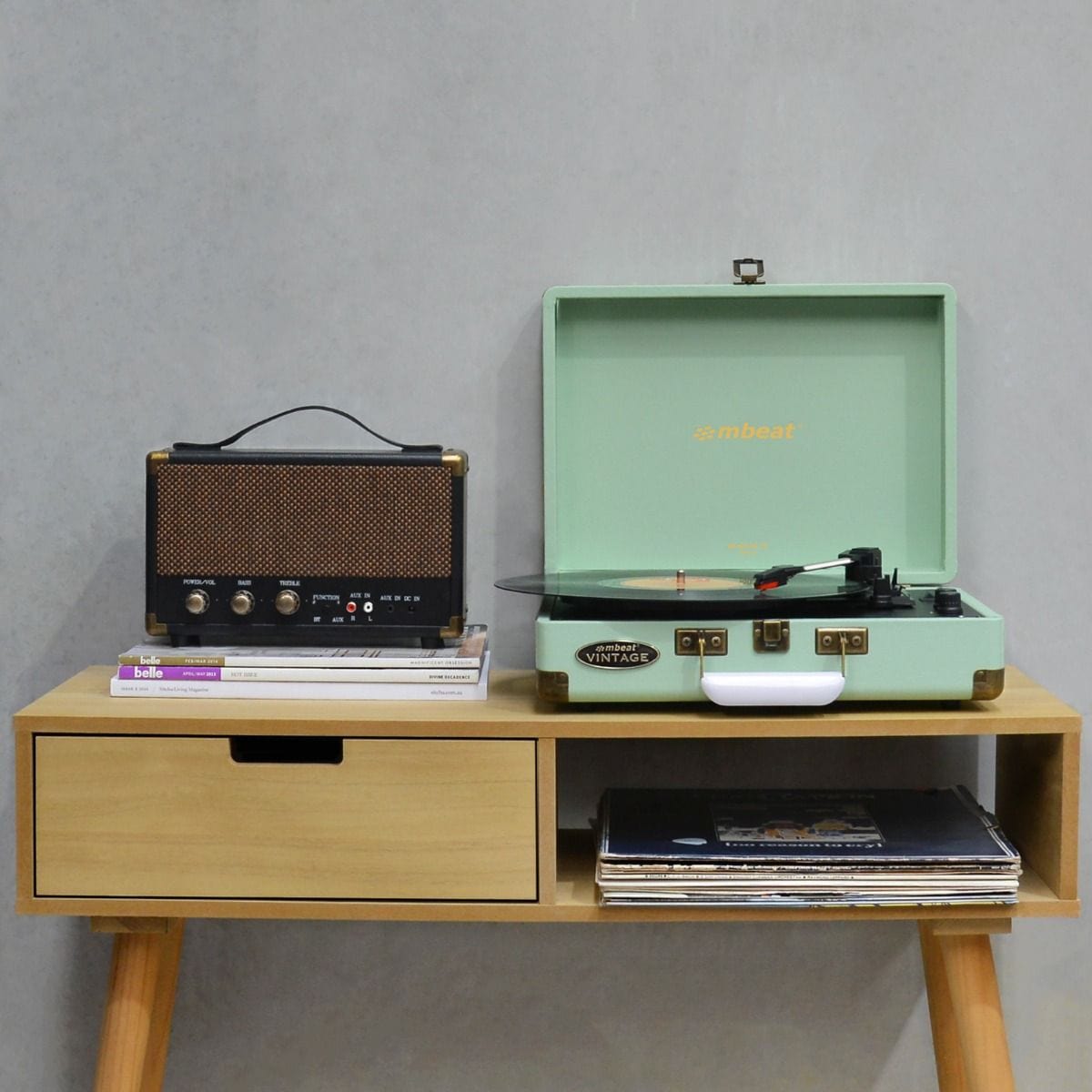 mbeat Woodstock 2 Tiffany Green Retro Turntable Player