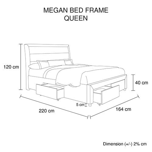 Bedroom Megan Bedframe Queen Size Light Grey