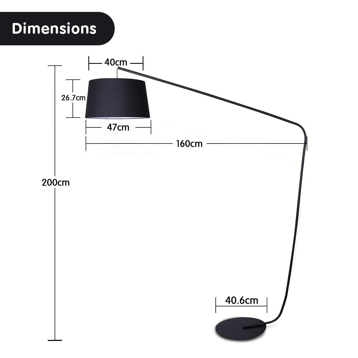 Metal Arc Floor Lamp in Black Finish with Linen Taper Shade