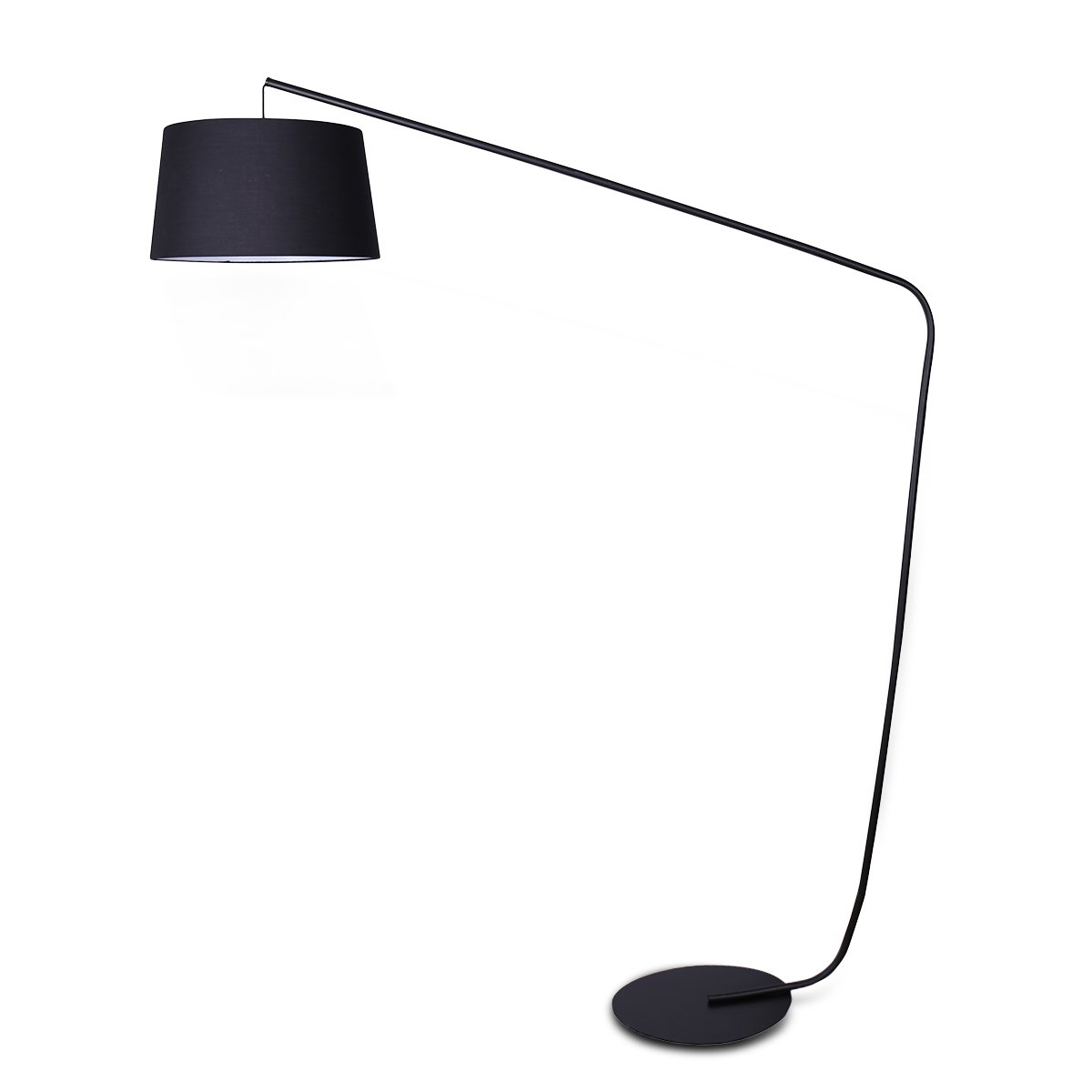 Metal Arc Floor Lamp in Black Finish with Linen Taper Shade