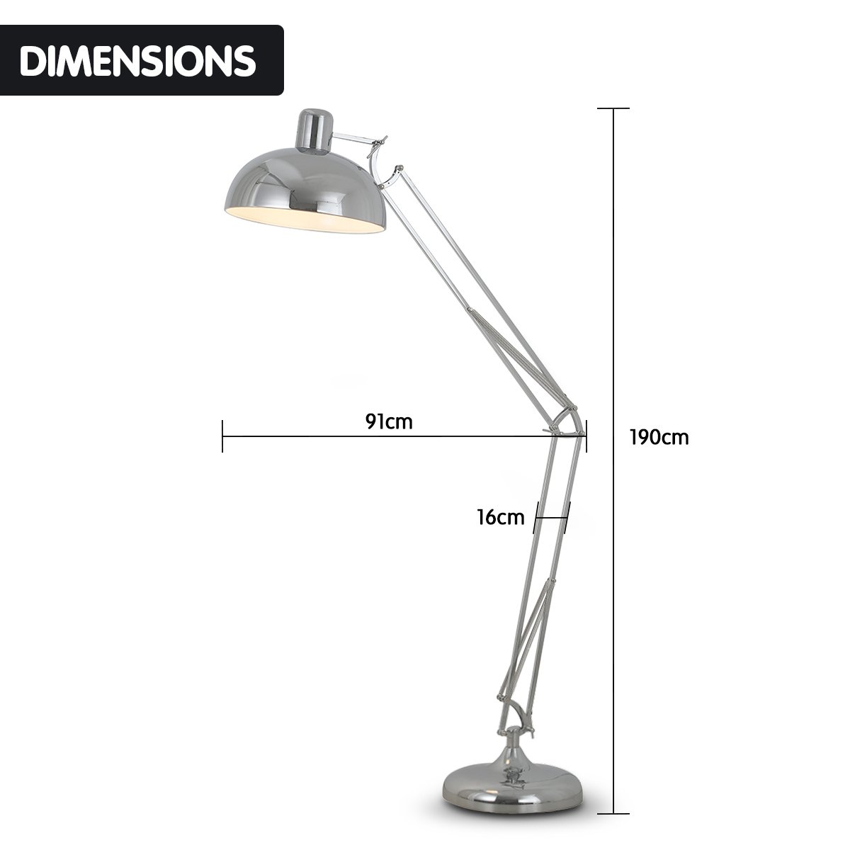 Metal Architect Floor Lamp Shade Adjustable Height - Chrome