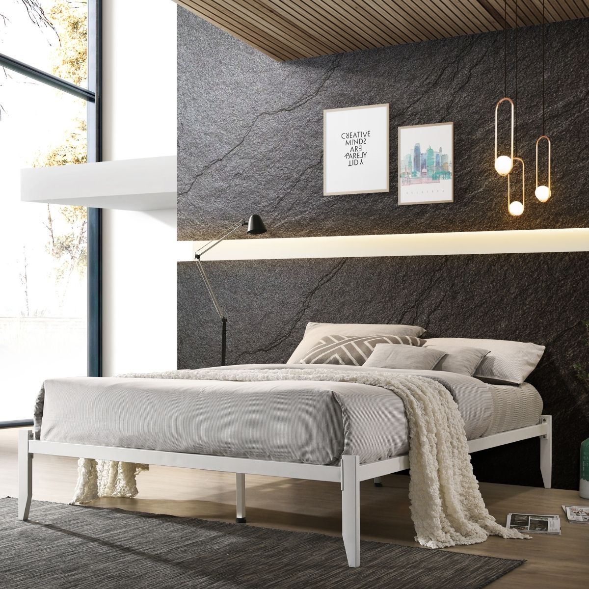 Bedroom Metal Bed Base Frame White - King Single
