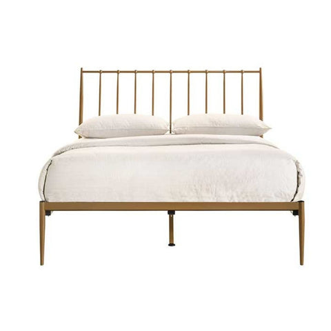 Furniture > Bedroom Metal Bed Frame Base Platform in Gold Double Mid Century Timber Slat