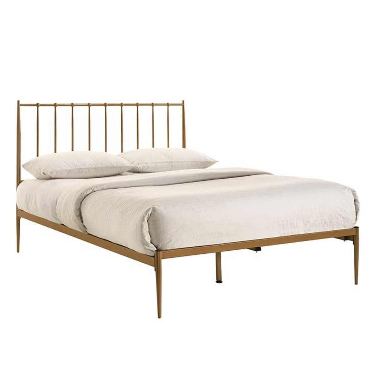 Furniture > Bedroom Metal Bed Frame Base Platform in Gold Double Mid Century Timber Slat