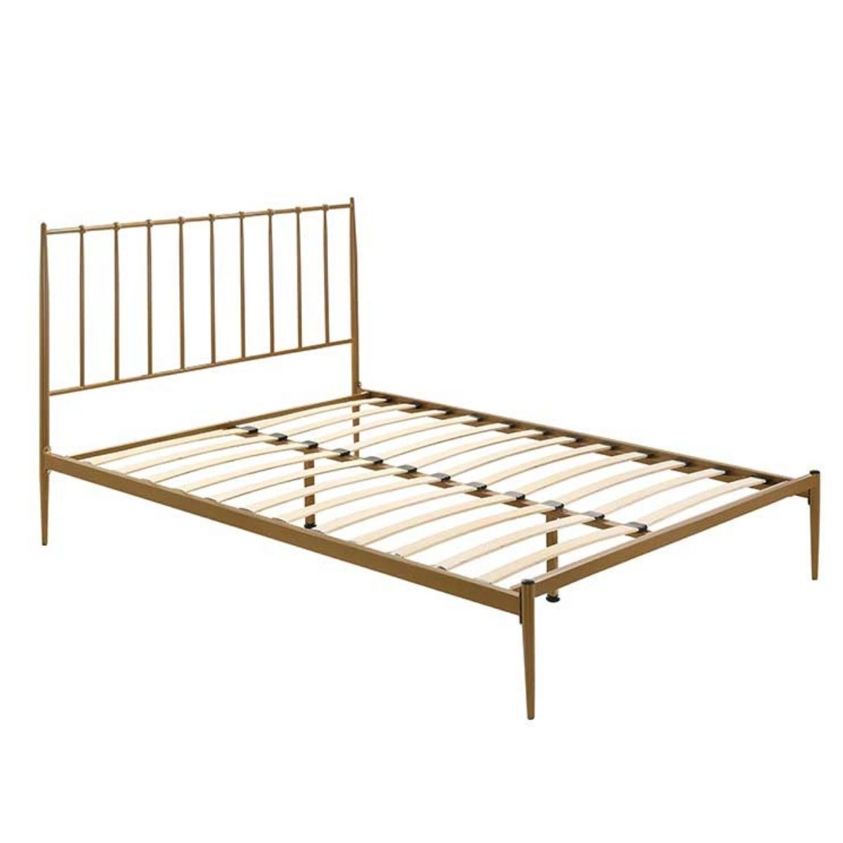 Furniture > Bedroom Metal Bed Frame Base Platform in Gold Double Mid Century Timber Slat