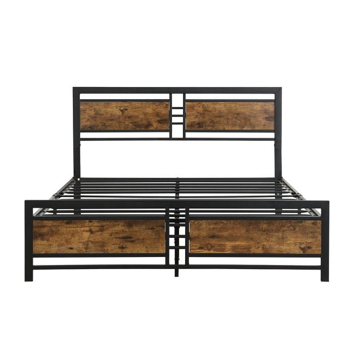 Metal Bed Frame King Size Mattress Base Platform Wooden Headboard Black