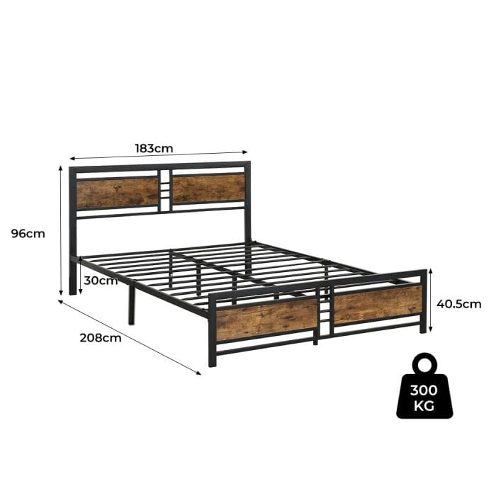 Metal Bed Frame King Size Mattress Base Platform Wooden Headboard Black