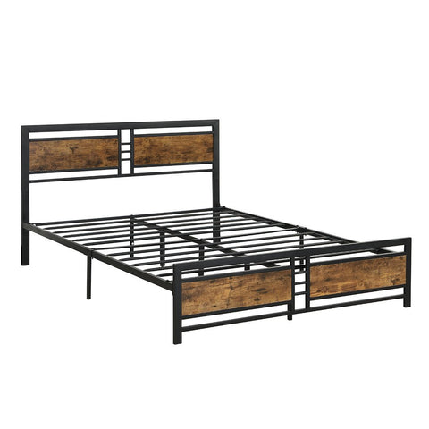 Bedroom Metal Bed Frame Queen Size Mattress Base Platform Wooden Headboard Black
