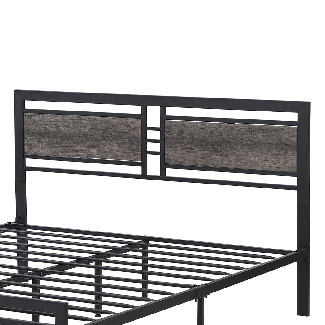 Metal Bed Frame Queen Size Mattress Base Platform Wooden Headboard Grey