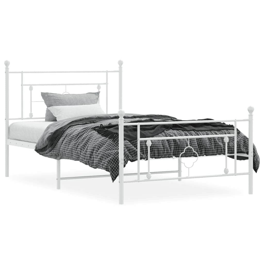 Metal Bed Frame with Headboard and Footboard White