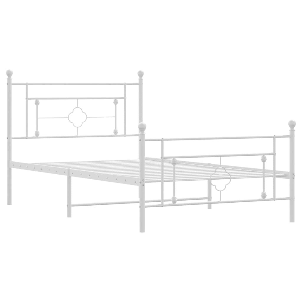 Metal Bed Frame with Headboard and Footboard White