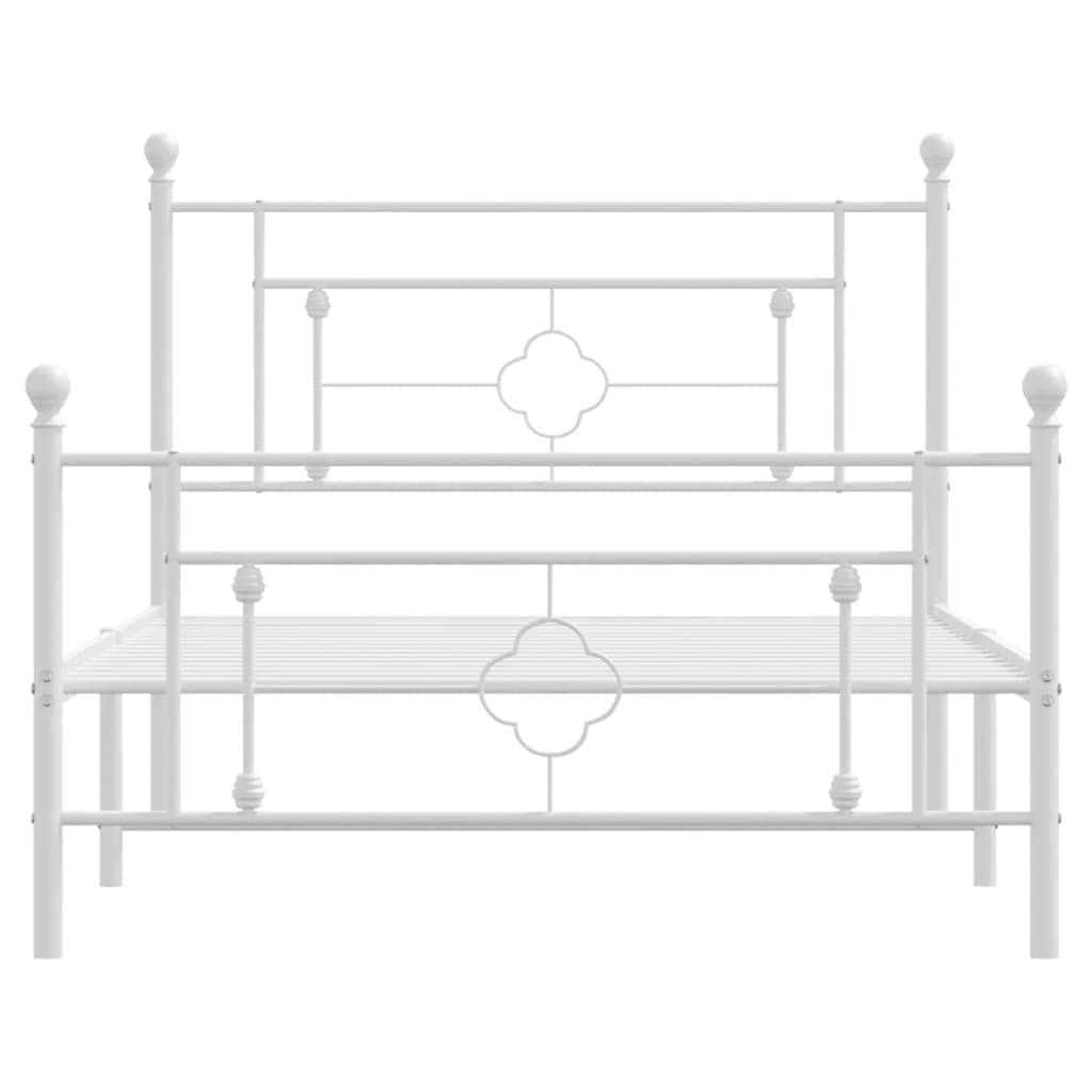 Metal Bed Frame with Headboard and Footboard White