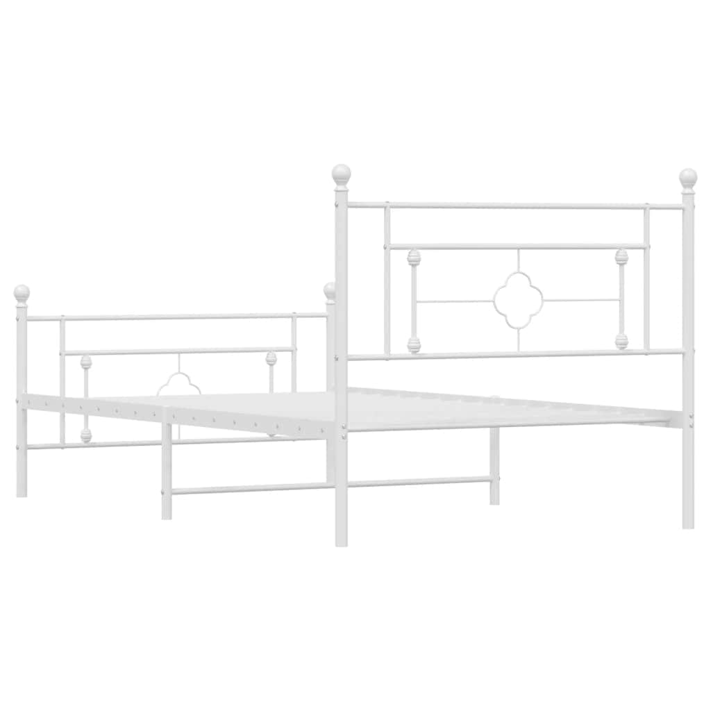 Metal Bed Frame with Headboard and Footboard White