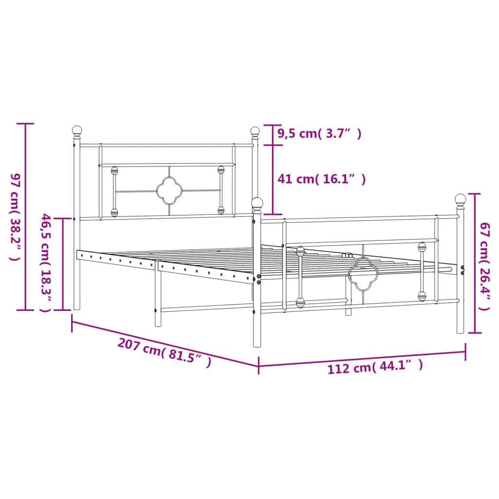 Metal Bed Frame with Headboard and Footboard White