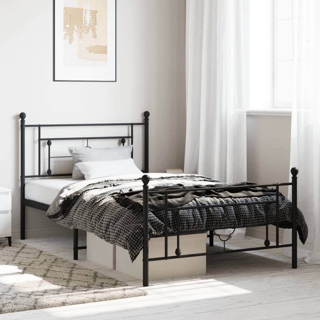 Metal Bed Frame with Headboard and Footboard White