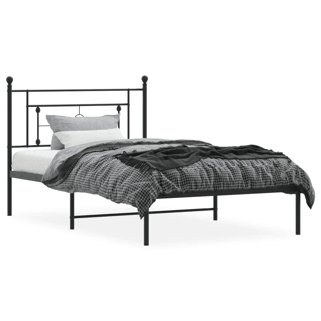 Metal Bed Frame with Headboard Black
